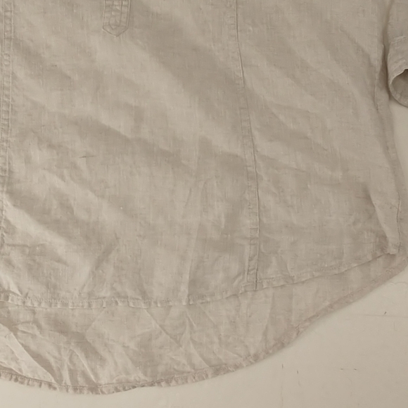 Natural 100% Linen Safari Style Shirt Saks Fifth Ave Neutral 43" Chest SeeMeasur - Picture 10 of 11